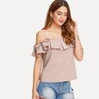 Shein Box Pleated Ruffle Cold Shoulder Top