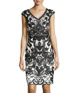 Shein Black V Neck Cap Sleeve Embroidered Bodycon Dress