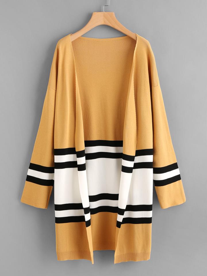 Shein Contrast Stripe Panel Drop Shoulder Jersey Cardigan