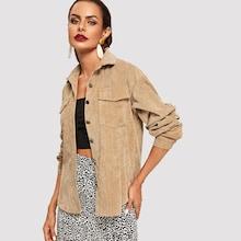 Shein Corduroy Pocket Detail Single Breasted Blouse