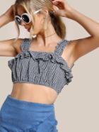 Shein Frill Detail Thick Strap Crop Gingham Top