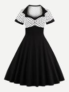 Shein Contrast Polka Dot Print Flare Dress