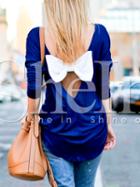 Shein Blue Long Sleeve Contrast Bow T-shirt