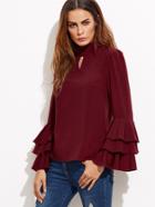 Shein Keyhole High Neck Layered Bell Sleeve Blouse