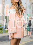 Shein Pink Cold Shoulder Color Block Trims Dress