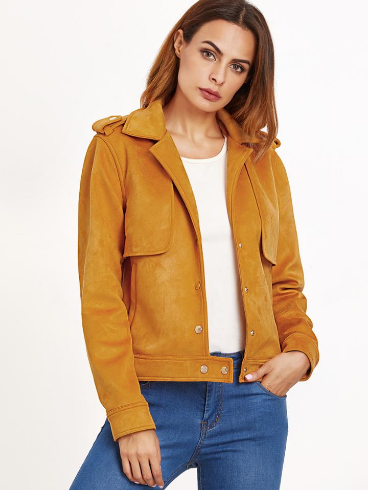 Shein Mustard Suede Jacket With Gun Flap Detail