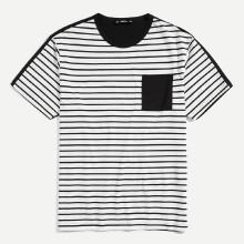 Shein Men Pocket Front Two Tone Striped T-shirt