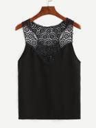 Shein Crochet Insert Racerback Tank Top - Black