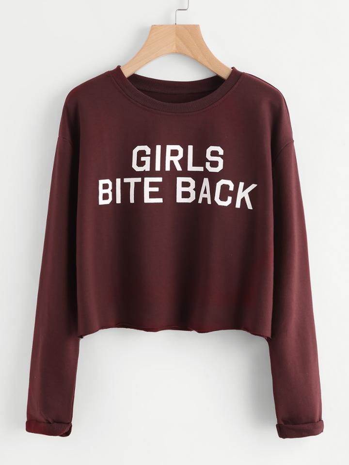 Shein Slogan Print Raw Hem Sweatshirt