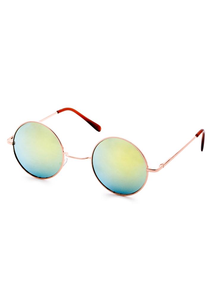 Shein Gold Frame Iridescent Mirrored Round Lens Sunglasses
