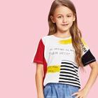 Shein Girls Cut And Sew Mixed Print Tee