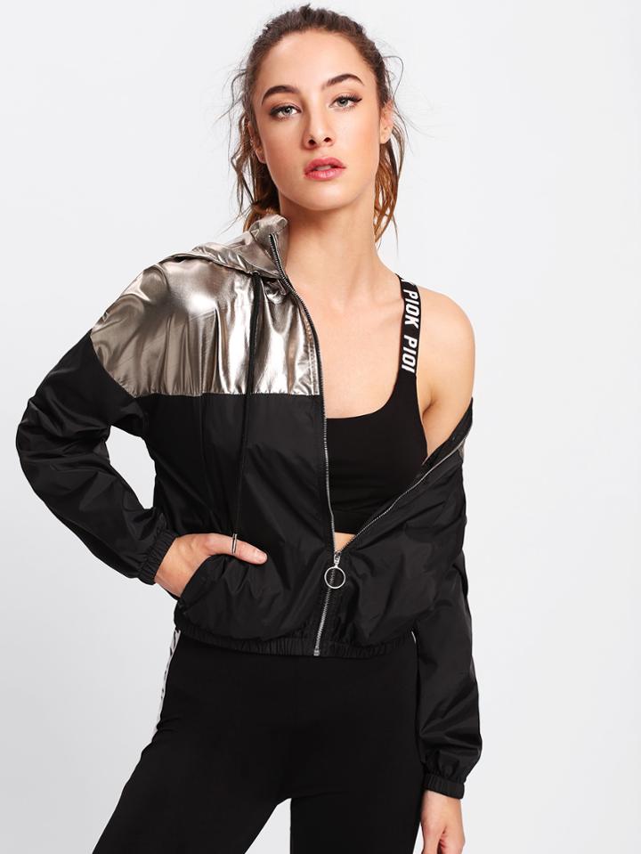 Shein Two Tone Metallic Hoodie Jacket