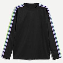 Shein Men Rainbow Striped Tape Detail T-shirt