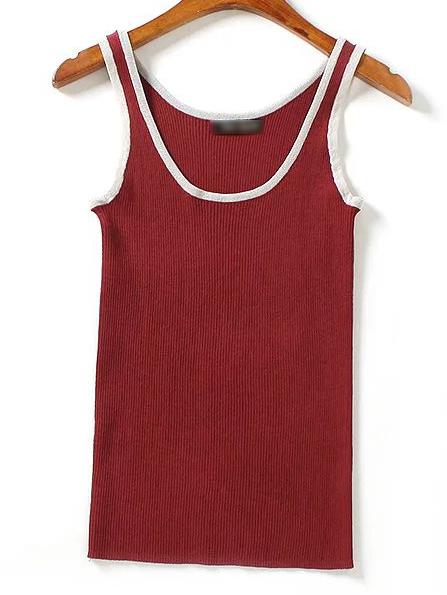 Shein Red Round Neck Knit Minimalist Slim Vest
