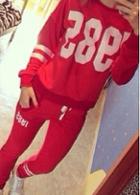 Rosewe Long Sleeve Printed Red Two Piece Jumpsuit