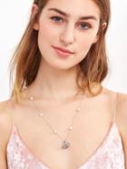 Shein Silver Plated Faux Pearl Beaded Shell Necklace