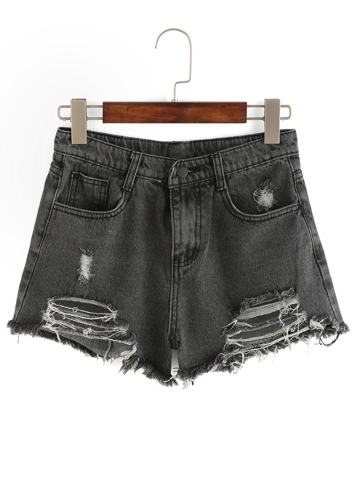 Shein Ripped Black Denim Shorts