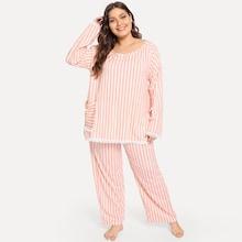 Shein Plus Lace Trim Striped Pajama Set With Eye Mask
