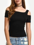 Shein Cutout Shoulder Tight T-shirt - Black