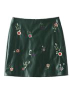Shein Embroidered Flower Pu Bodycon Skirt