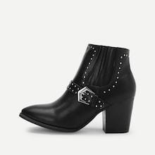 Shein Rivet Detail Buckle Side Western Ankle Heeled Boots