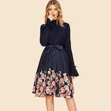 Shein 50s Self Tie Floral Print Dress
