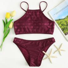 Shein Lace Crochet Contrast Lace Up Back Bikini Set