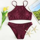 Shein Lace Crochet Contrast Lace Up Back Bikini Set