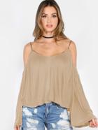Shein Bell Sleeve Cold Shoulder Top Apricot