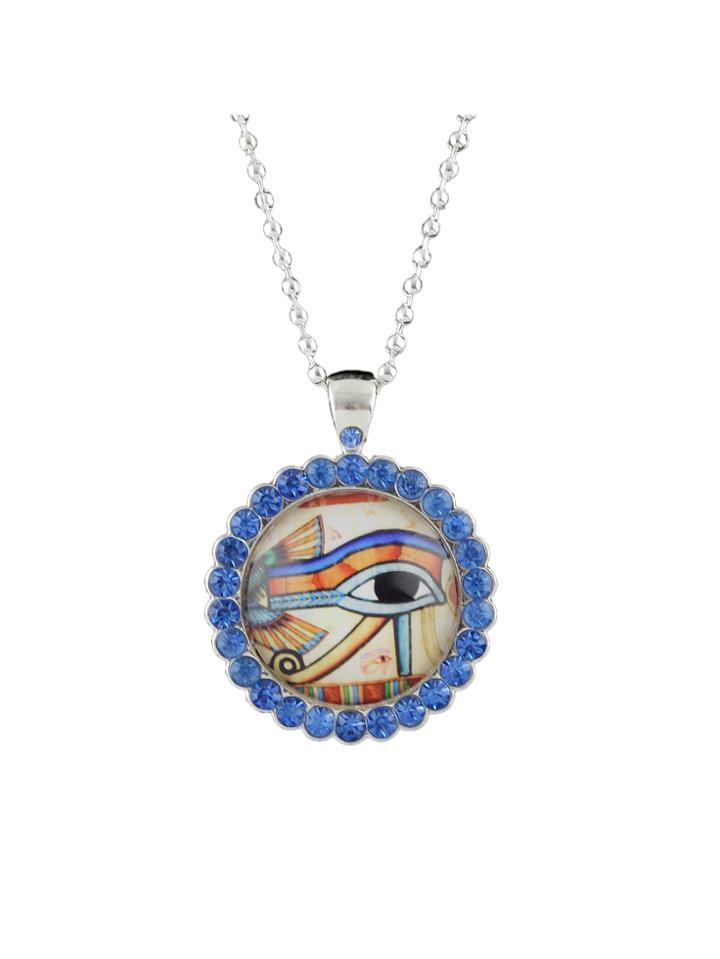 Shein Ethnic Style Blue Color Rhinestone Eye Shape Pendant Necklace