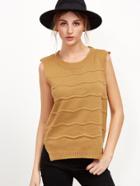 Shein Khaki Sleeveless Slit Side Button Back Sweater