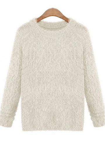 Rosewe New Arrival Knitting Mohair Beige Round Neck Sweaters