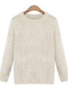 Rosewe New Arrival Knitting Mohair Beige Round Neck Sweaters