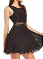 Rosewe Black Lace Sleeveless Mini Skater Dress