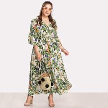 Shein Plus Flower Print Surplice Wrap Dress