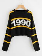 Shein Number Print Stripe Crop Jumper