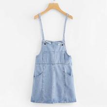 Shein Bleach Wash Button Front Strap Denim Dress