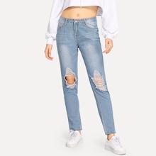 Shein Button Waist Ripped Jeans