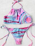 Shein Mixed Print Tassel Tie Halter Bikini Set