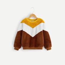 Shein Girls Cut-and-sew Chevron Teddy Pullover