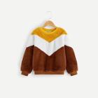 Shein Girls Cut-and-sew Chevron Teddy Pullover