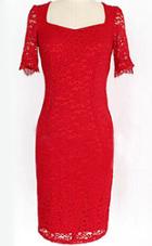 SheIn Red Square Neck Short Sleeve Lace Dress