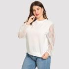 Shein Plus Lace Insert Sleeve Solid Sweatshirt