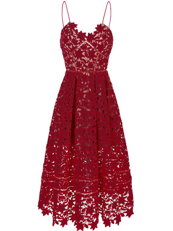 Shein Burgundy Backless Crochet Hollow Out Dress
