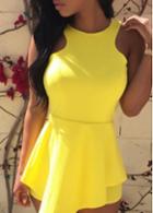 Rosewe Sleeveless Round Neck Yellow Flouncing Decorated Romper