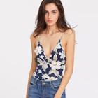 Shein Flower Print Low Back Plunging Cami Bodysuit
