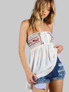 Shein Lace Up Shirred Back Embroidered Flowy Tube Top