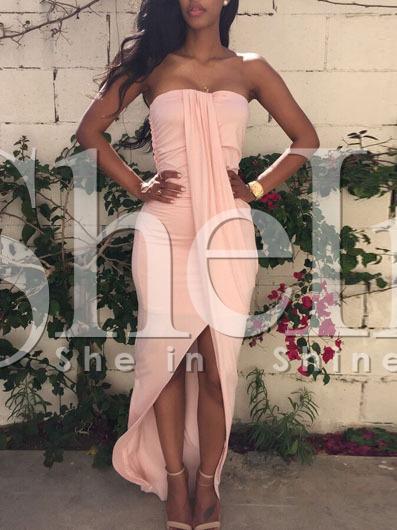 Shein Pink Strapless Asymmetric Dress