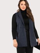 Shein Notch Collar Sleeveless Pinstripe Longline Blazer