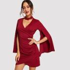Shein Wrap Ruched Split Sleeve Solid Dress